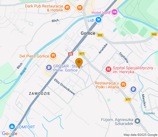 Mapa dojazdu do hurtowni motoryzacyjnej w miejscowości Gorlice
