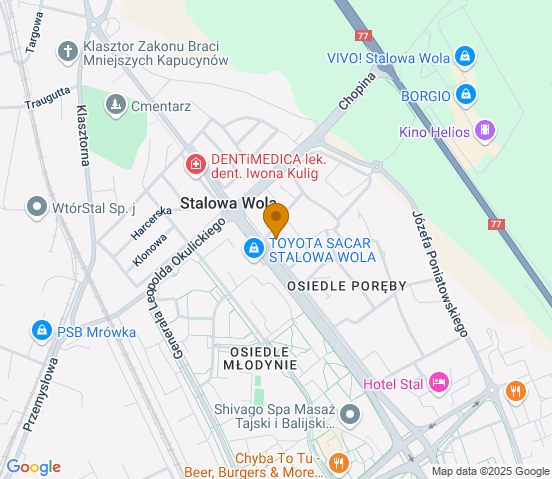 Mapa dojazdu do hurtowni motoryzacyjnej w miejscowości Stalowa Wola