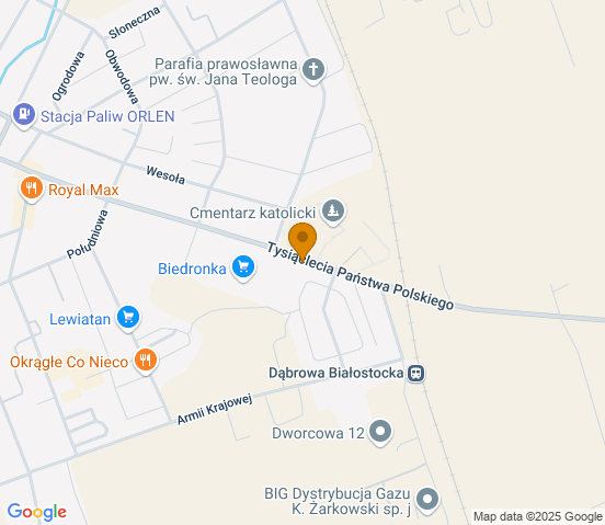 Mapa dojazdu do hurtowni motoryzacyjnej w miejscowości Dąbrowa Białostocka