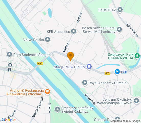 Mapa dojazdu do warsztatu samochodowego w miejscowości Długołęka