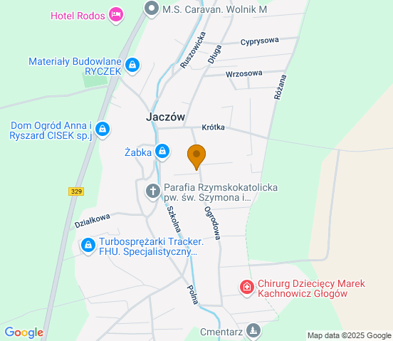 Mapa dojazdu do warsztatu samochodowego w miejscowości Jaczów