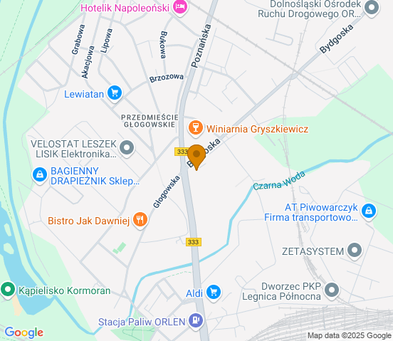 Mapa dojazdu do warsztatu samochodowego w miejscowości Legnica