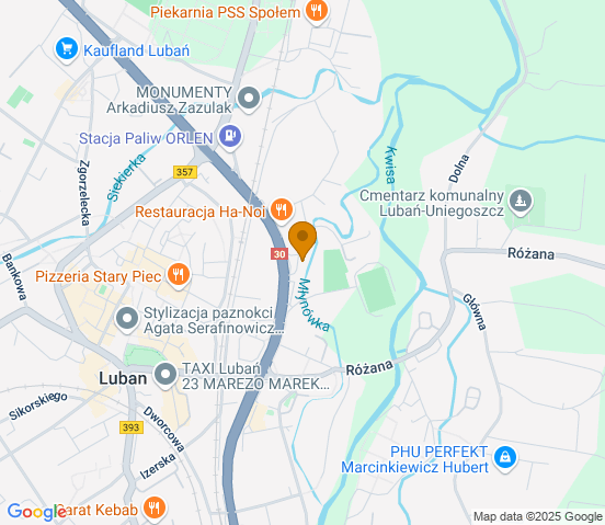 Mapa dojazdu do warsztatu samochodowego w miejscowości Lubań