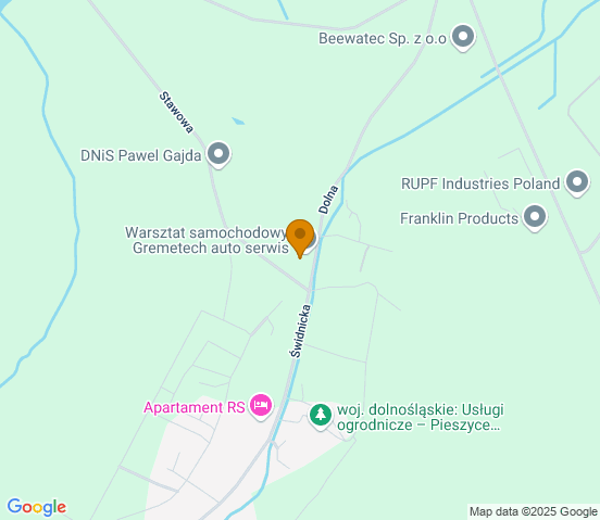 Mapa dojazdu do warsztatu samochodowego w miejscowości Pieszyce