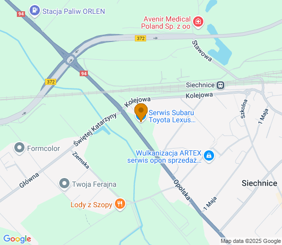 Mapa dojazdu do warsztatu samochodowego w miejscowości Siechnice