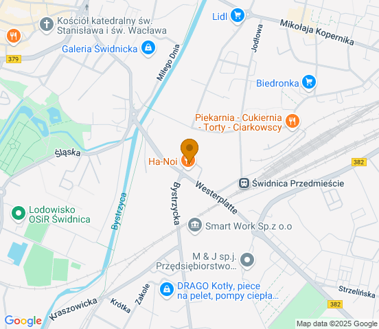 Mapa dojazdu do warsztatu samochodowego w miejscowości Świdnica