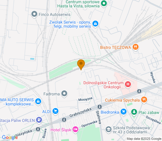 Mapa dojazdu do warsztatu samochodowego w miejscowości Wrocław