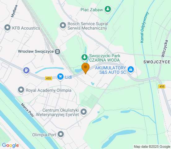 Mapa dojazdu do warsztatu samochodowego w miejscowości Wrocław