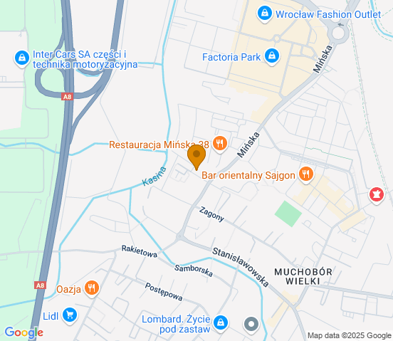 Mapa dojazdu do warsztatu samochodowego w miejscowości Wrocław