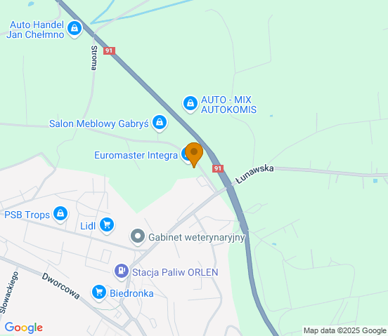 Mapa dojazdu do warsztatu samochodowego w miejscowości Chełmno