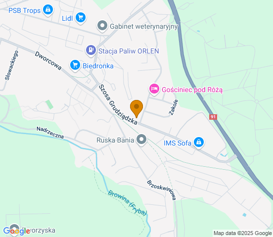 Mapa dojazdu do warsztatu samochodowego w miejscowości Chełmno