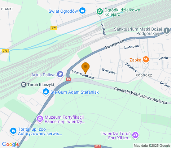Mapa dojazdu do warsztatu samochodowego w miejscowości Toruń