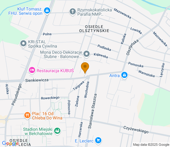Mapa dojazdu do warsztatu samochodowego w miejscowości Bełchatów