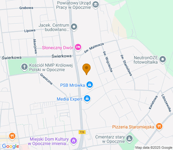 Mapa dojazdu do warsztatu samochodowego w miejscowości Opoczno