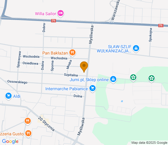 Mapa dojazdu do warsztatu samochodowego w miejscowości Pabianice