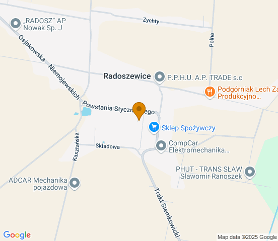 Mapa dojazdu do warsztatu samochodowego w miejscowości Radoszewice