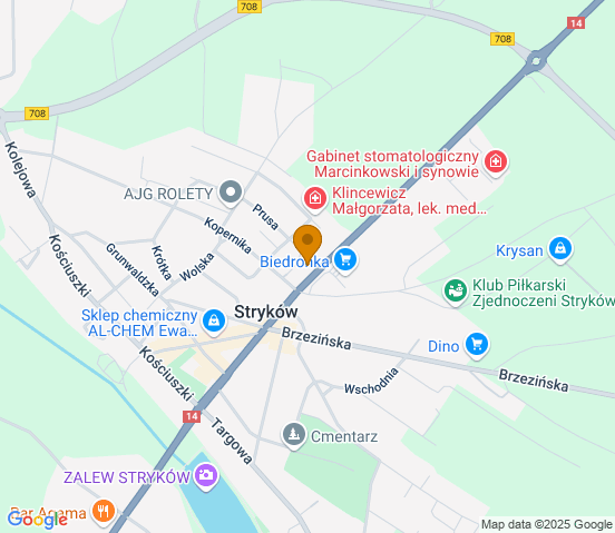 Mapa dojazdu do warsztatu samochodowego w miejscowości Stryków