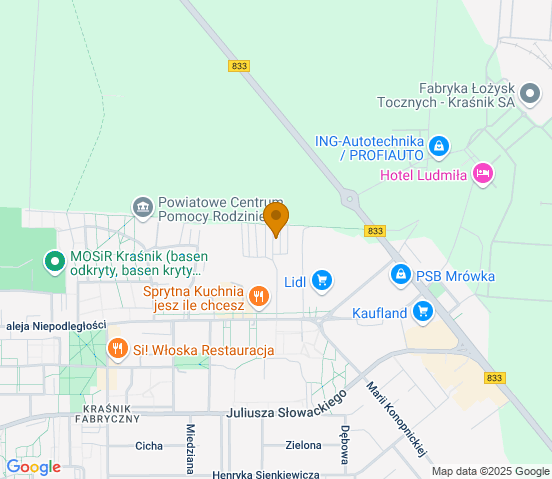 Mapa dojazdu do warsztatu samochodowego w miejscowości Kraśnik