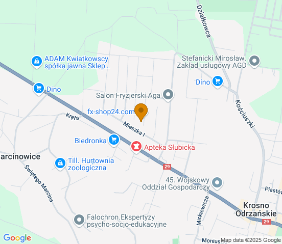 Mapa dojazdu do warsztatu samochodowego w miejscowości Krosno Odrzańskie