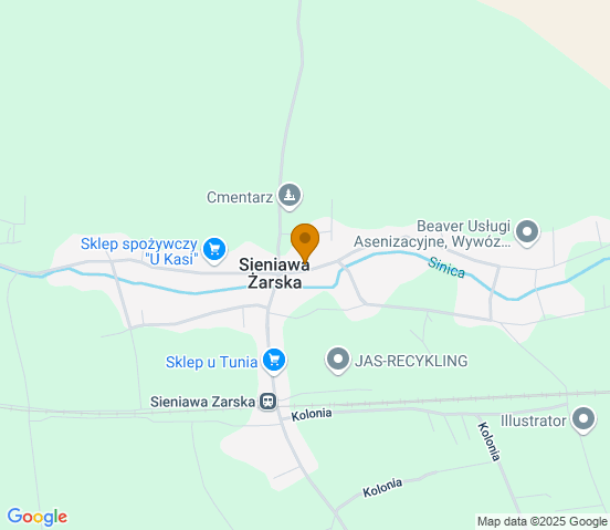 Mapa dojazdu do warsztatu samochodowego w miejscowości Sieniawa Żarska