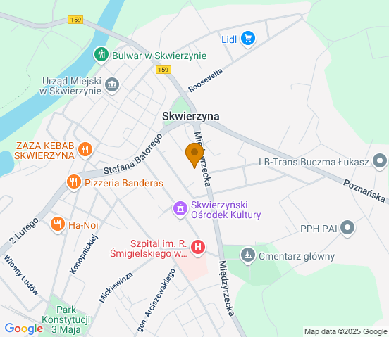 Mapa dojazdu do warsztatu samochodowego w miejscowości Skwierzyna