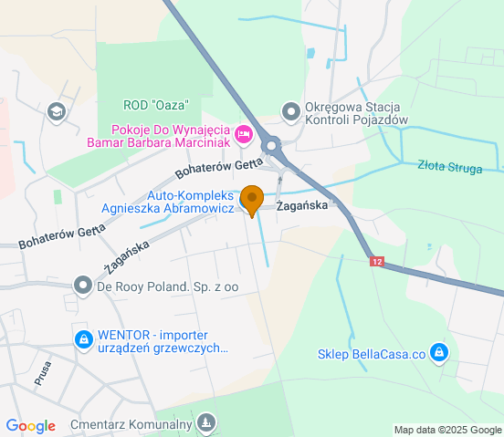 Mapa dojazdu do warsztatu samochodowego w miejscowości Żary