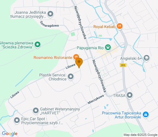 Mapa dojazdu do warsztatu samochodowego w miejscowości Zielona Góra