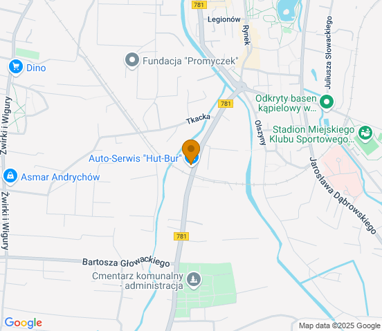 Mapa dojazdu do warsztatu samochodowego w miejscowości Andrychów