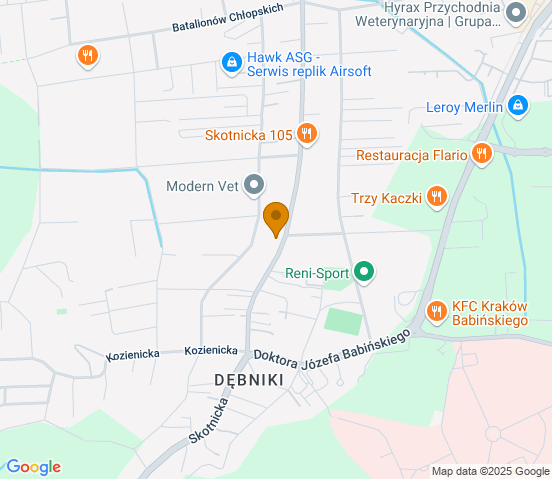 Mapa dojazdu do warsztatu samochodowego w miejscowości Kraków