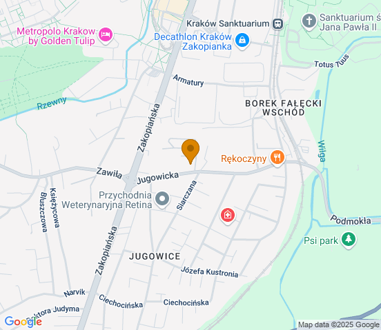 Mapa dojazdu do warsztatu samochodowego w miejscowości Kraków