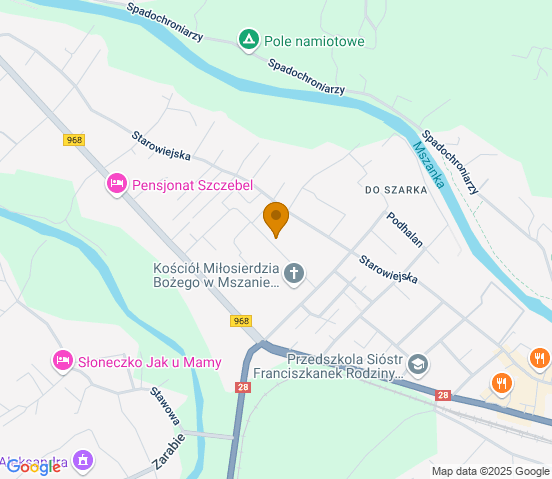 Mapa dojazdu do warsztatu samochodowego w miejscowości Mszana Dolna