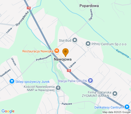 Mapa dojazdu do warsztatu samochodowego w miejscowości Nawojowa