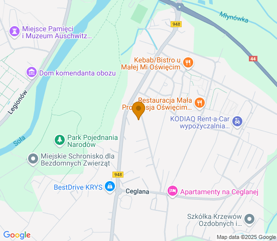 Mapa dojazdu do warsztatu samochodowego w miejscowości Oświęcim