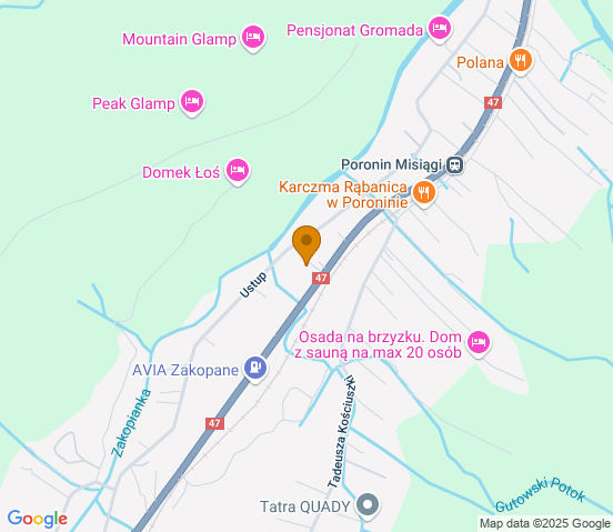 Mapa dojazdu do warsztatu samochodowego w miejscowości Poronin