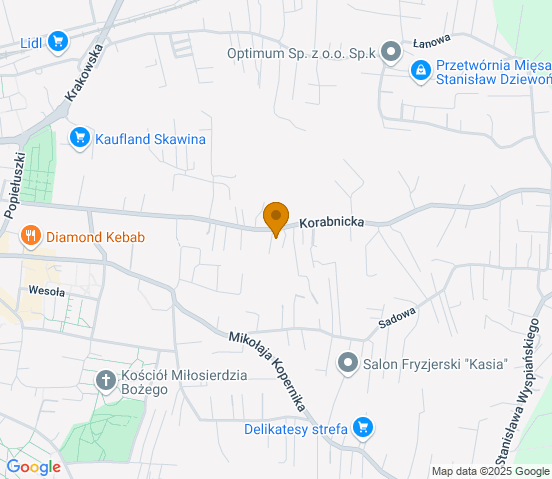 Mapa dojazdu do warsztatu samochodowego w miejscowości Skawina