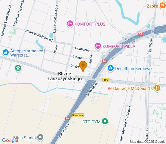 Mapa dojazdu do warsztatu samochodowego w miejscowości Blizne Łaszczyńskiego