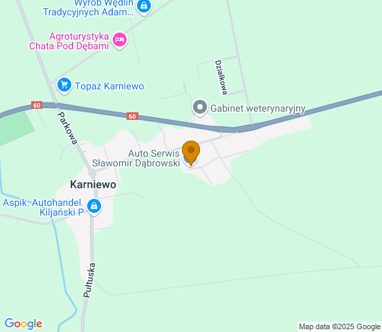 Mapa dojazdu do warsztatu samochodowego w miejscowości Karniewo