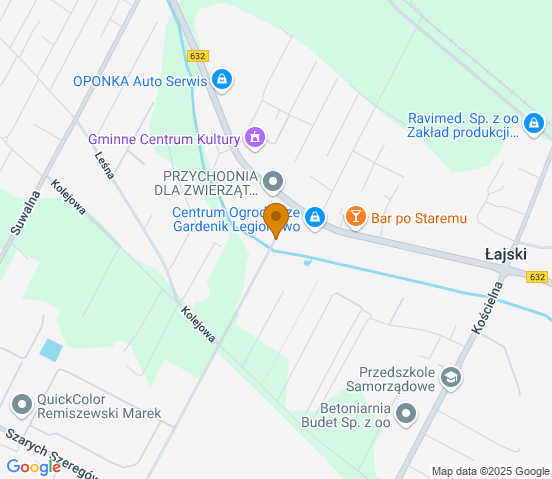 Mapa dojazdu do warsztatu samochodowego w miejscowości Łajski