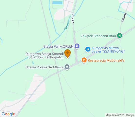 Mapa dojazdu do warsztatu samochodowego w miejscowości Mława