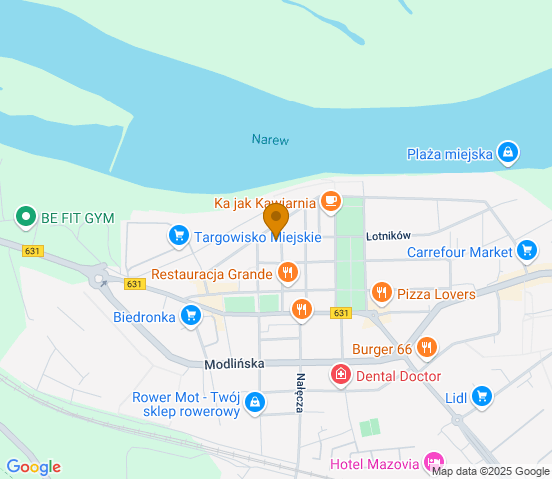 Mapa dojazdu do warsztatu samochodowego w miejscowości Nowy Dwór Mazowiecki