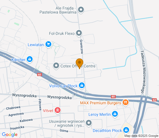 Mapa dojazdu do warsztatu samochodowego w miejscowości Płock