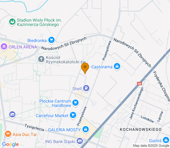 Mapa dojazdu do warsztatu samochodowego w miejscowości Płock