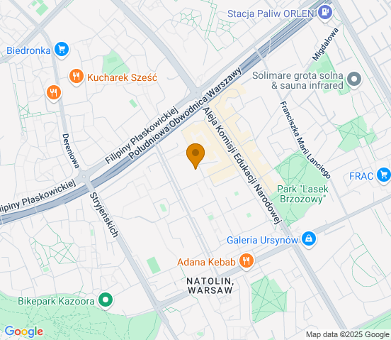 Mapa dojazdu do warsztatu samochodowego w miejscowości Warszawa