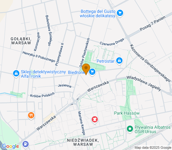 Mapa dojazdu do warsztatu samochodowego w miejscowości Warszawa
