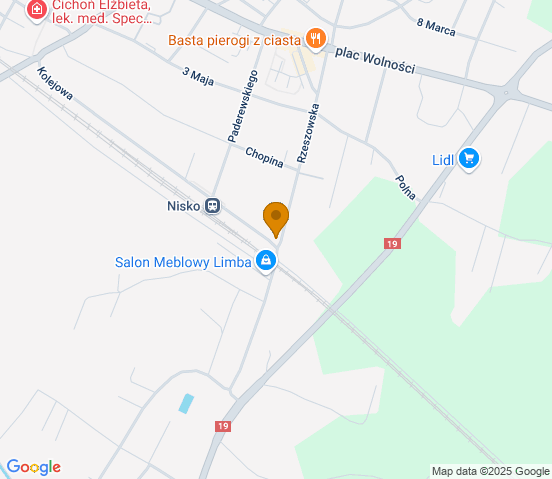 Mapa dojazdu do warsztatu samochodowego w miejscowości Nisko