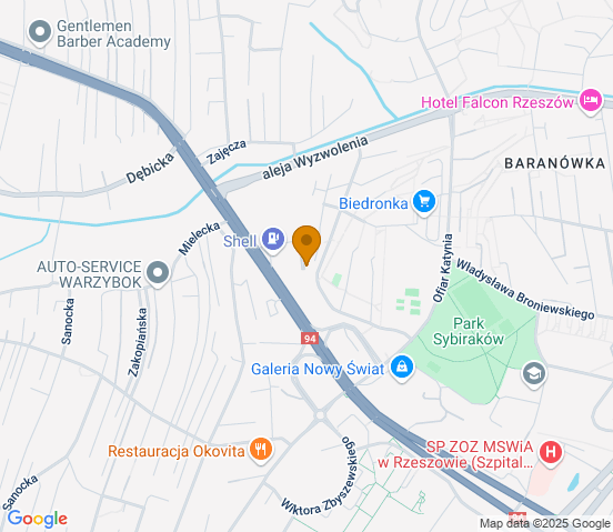 Mapa dojazdu do warsztatu samochodowego w miejscowości Rzeszów