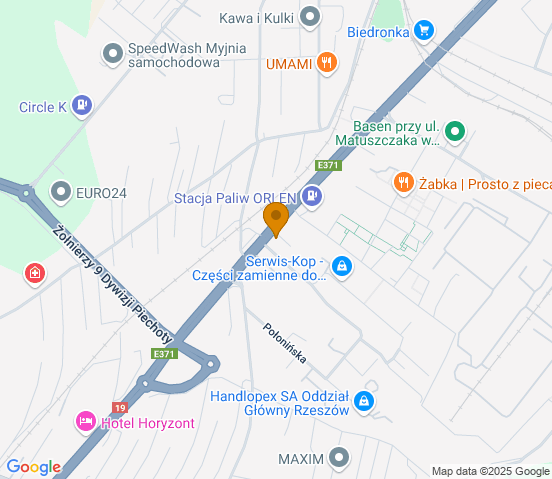 Mapa dojazdu do warsztatu samochodowego w miejscowości Rzeszów