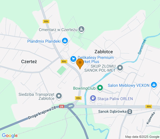 Mapa dojazdu do warsztatu samochodowego w miejscowości Sanok