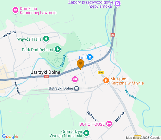 Mapa dojazdu do warsztatu samochodowego w miejscowości Ustrzyki Dolne
