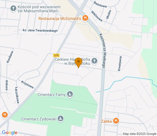 Mapa dojazdu do warsztatu samochodowego w miejscowości Białystok